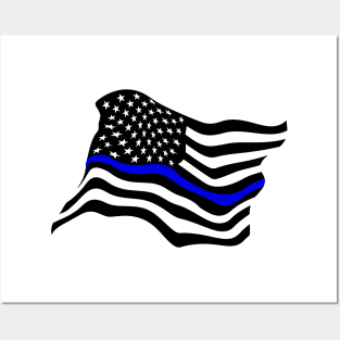 Waving USA Police Thin Blue Line Flag Posters and Art